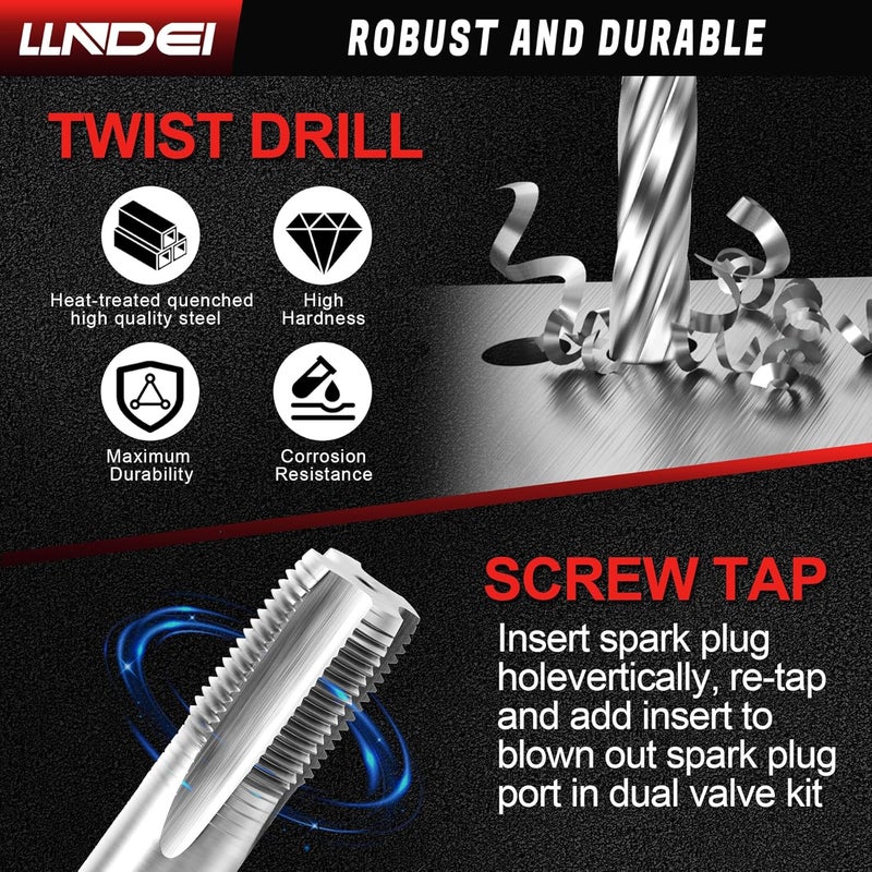 LLNDEI Spark Plug Thread Repair Kit, 38900 Two Valve Ford Triton Tool Compatible, 16 PCS Spark Plug Thread Repair Kit for Repairing Ford 4.6L, 5.4L and 6.8V-10 Two Valve Engines - Image 5